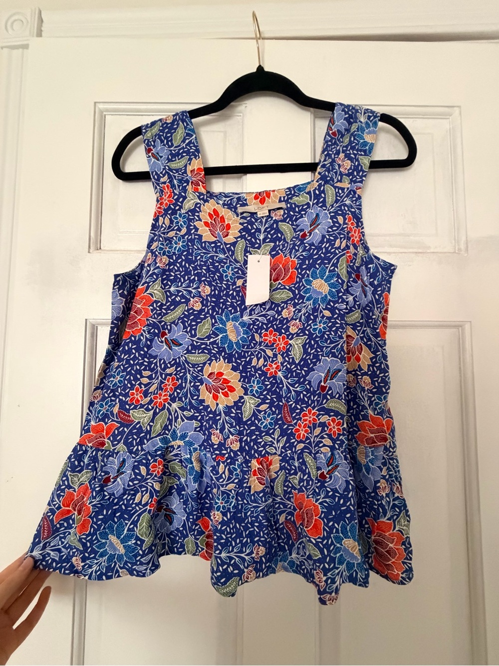 LOFT Blue Floral Square-Neck Tank Top